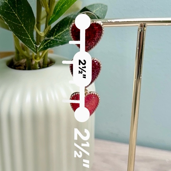 Glitter Heart Drop Earrings - Red and Pink - Picture 5 of 5